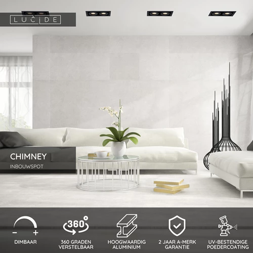 Lucide CHIMNEY - Inbouwspot - 2xGU10 - Zwart - USP